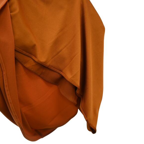 Halston Aliana Mini Dress Size 8 Orange Off the Shoulder Jersey Ruched Cocktail - Picture 7 of 7